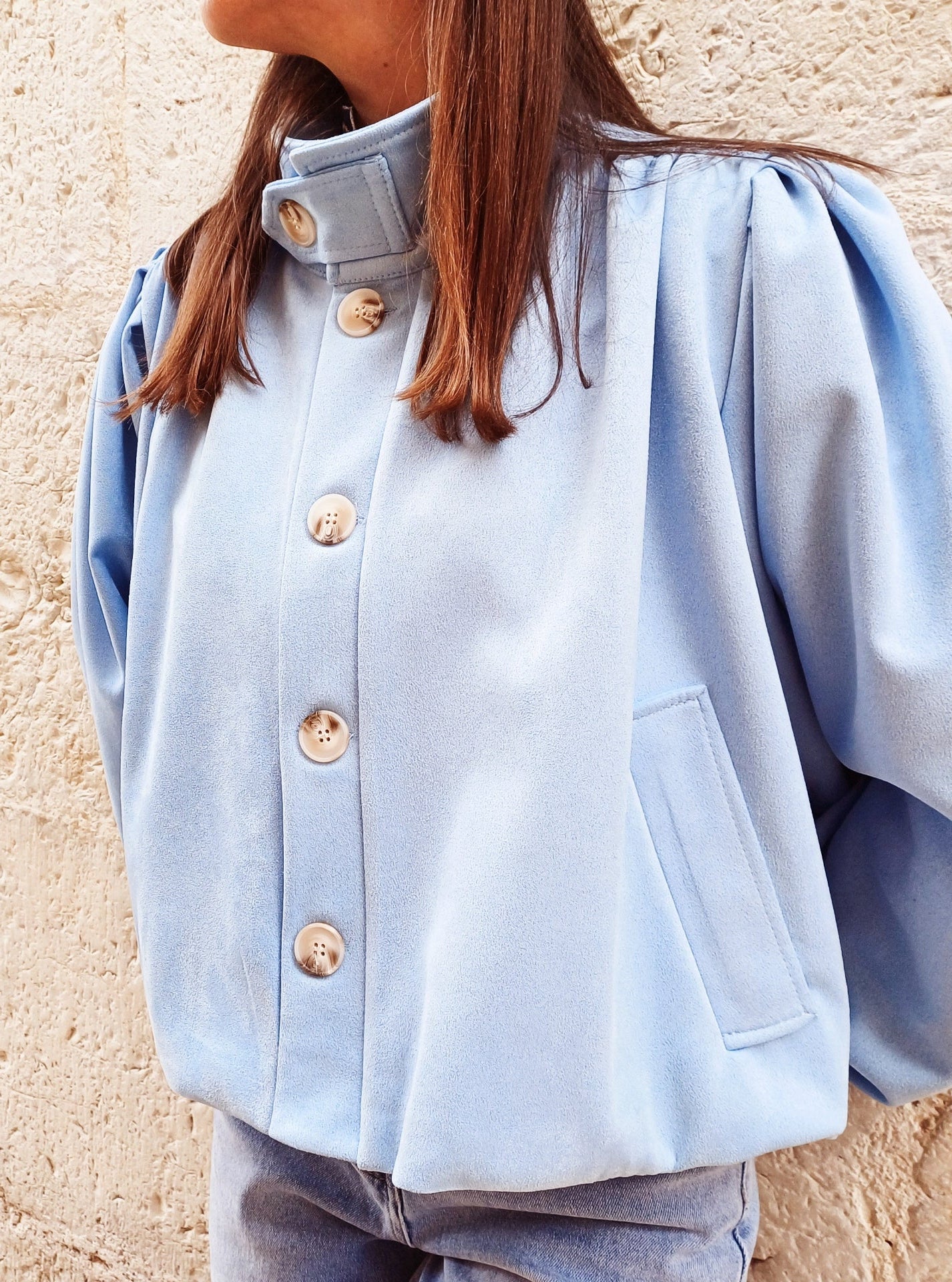 CHAQUETA ANTELINA CUELLO BOTON