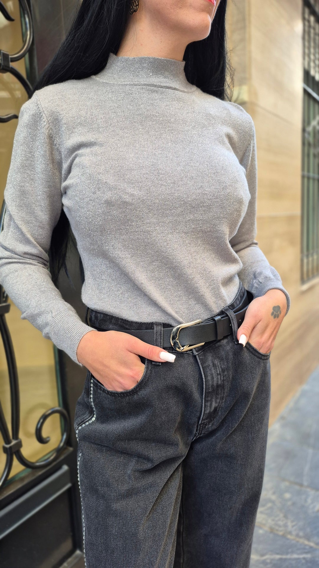 JERSEY CUELLO VUELTO PLATEADO