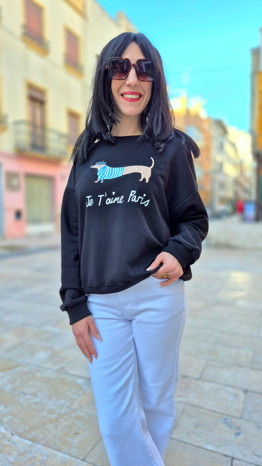 SUDADERA PERRITO (NEGRA Y BEIGE)