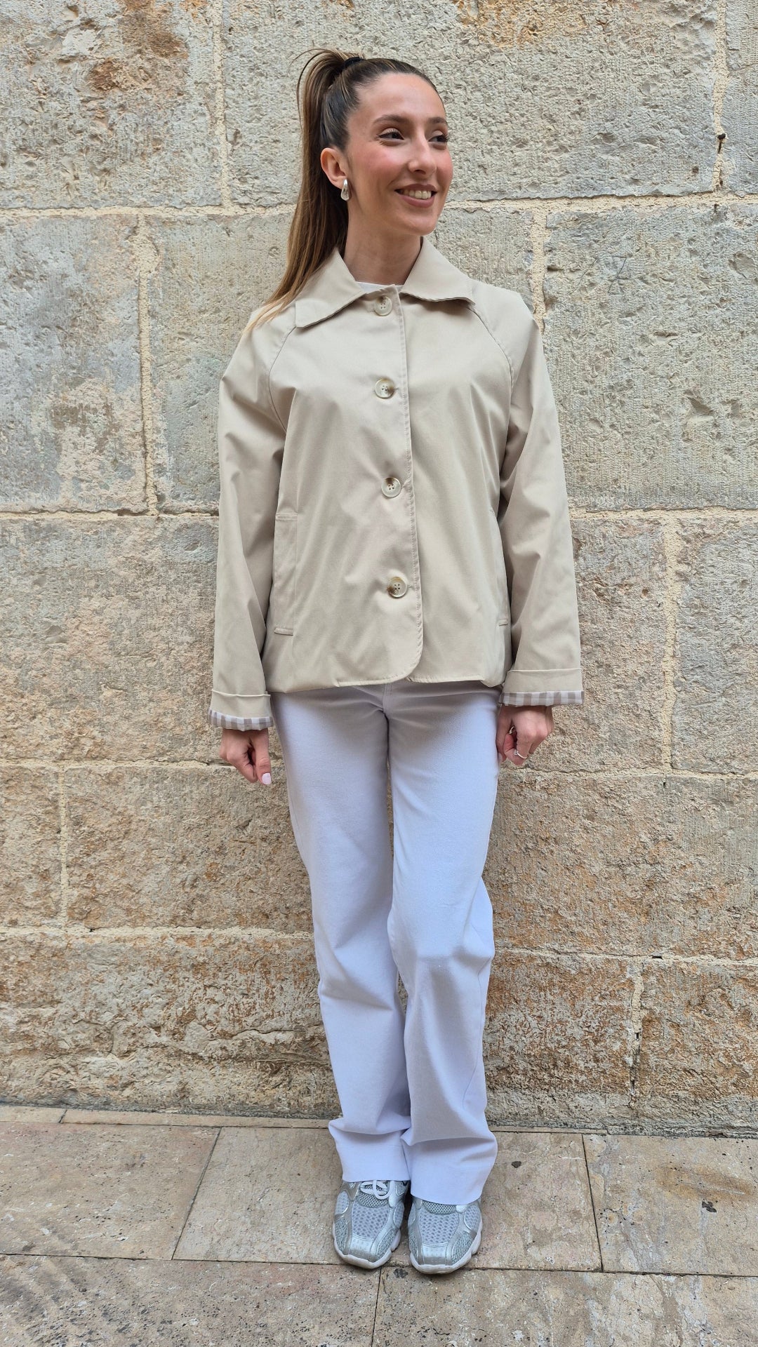 GABARDINA CORTA VICHY CAMEL