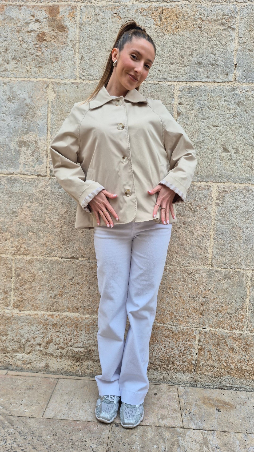 GABARDINA CORTA VICHY CAMEL