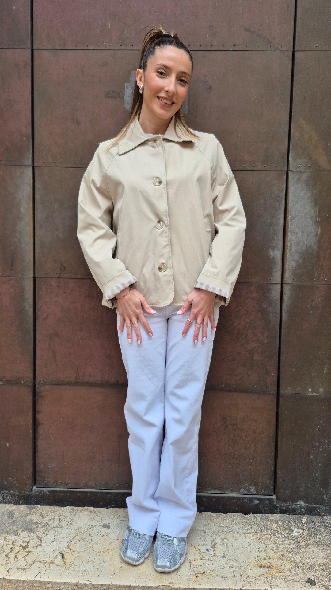GABARDINA CORTA VICHY CAMEL