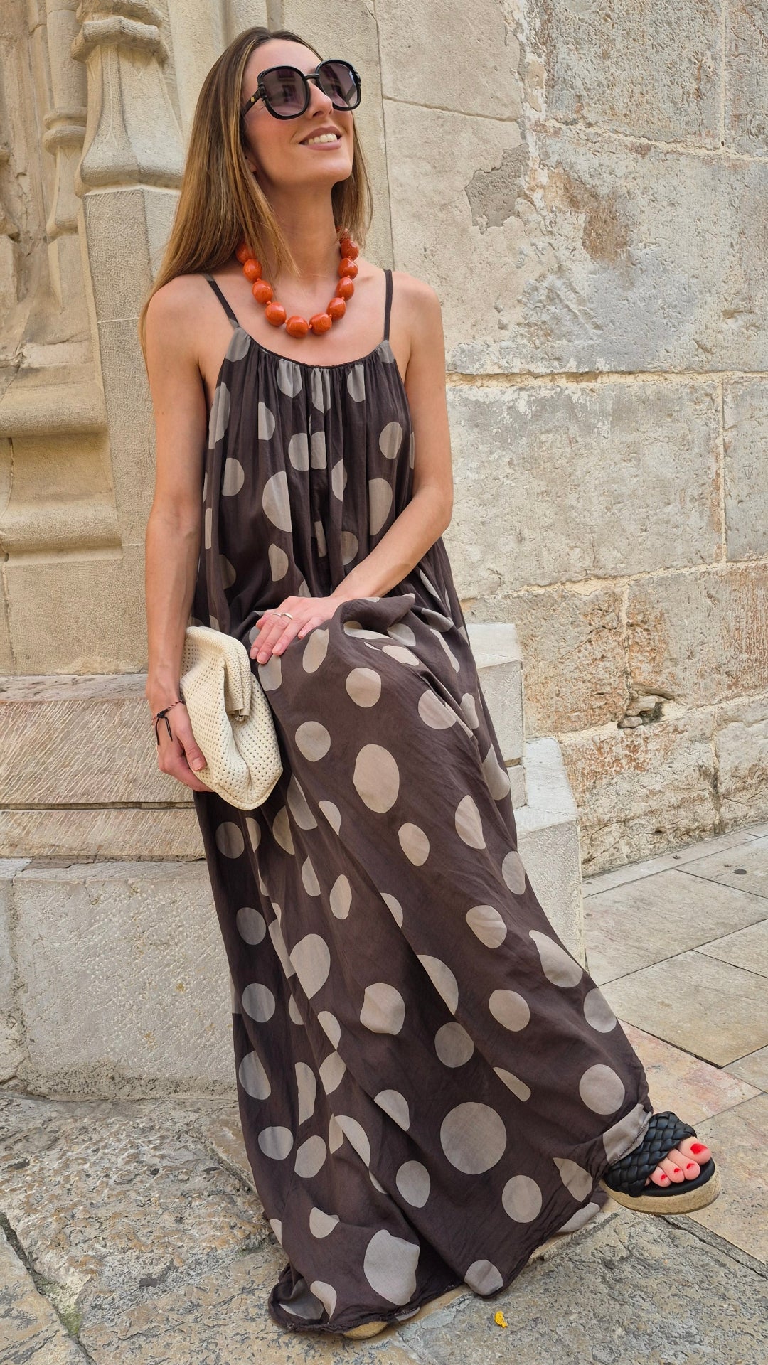 VESTIDO LARGO LUNARES (MARRÓN)