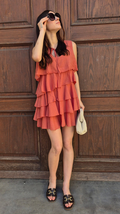 VESTIDO CORTO VOLANTES (CORAL)