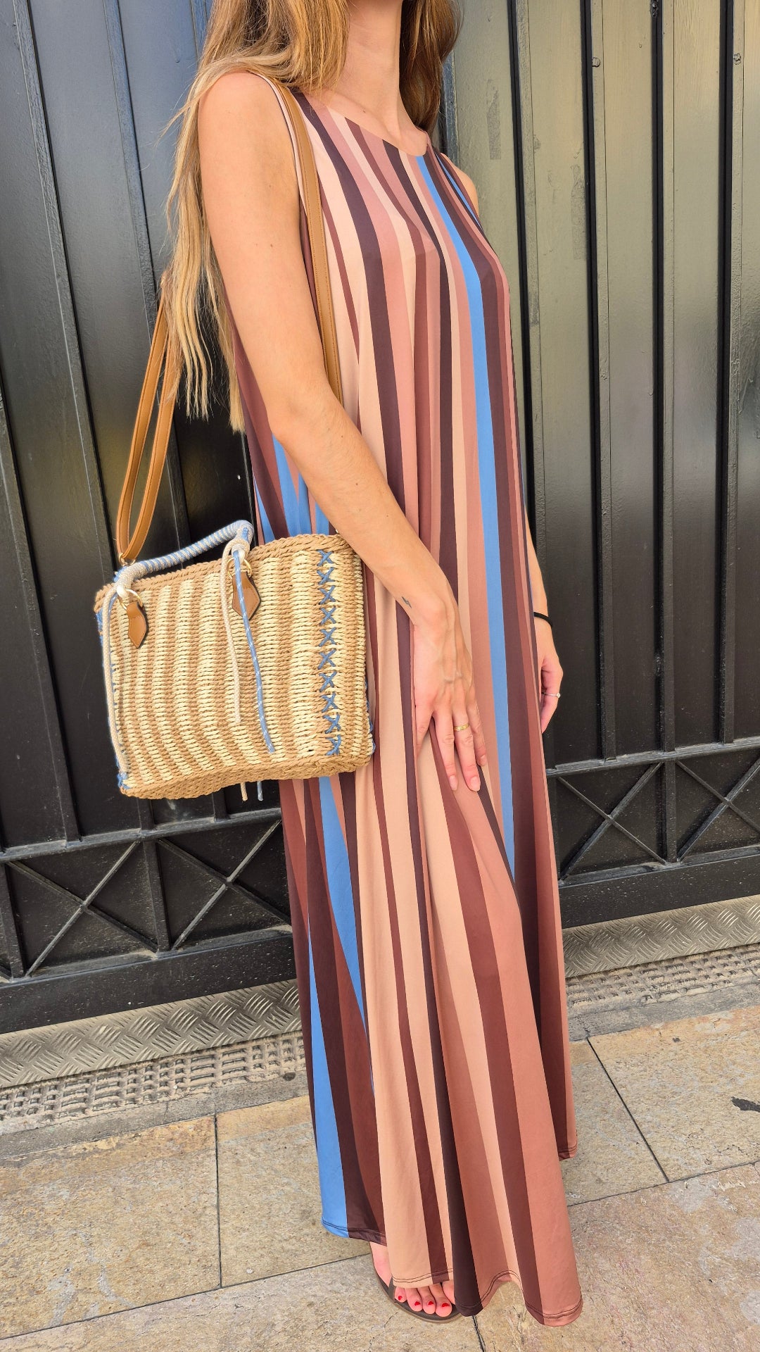 VESTIDO PUNTO DE SEDA RAYAS (MARRON)