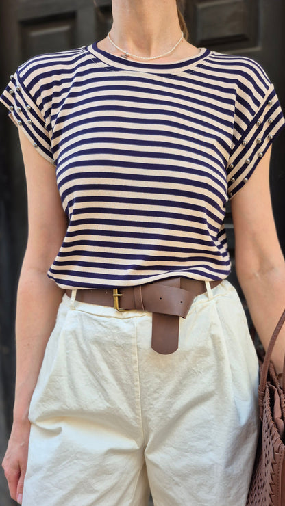 CAMISETA RAYAS TACHAS (MARINO)