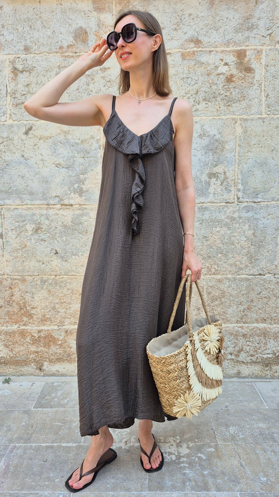 VESTIDO VOLANTE DUNIA (CHOCO)