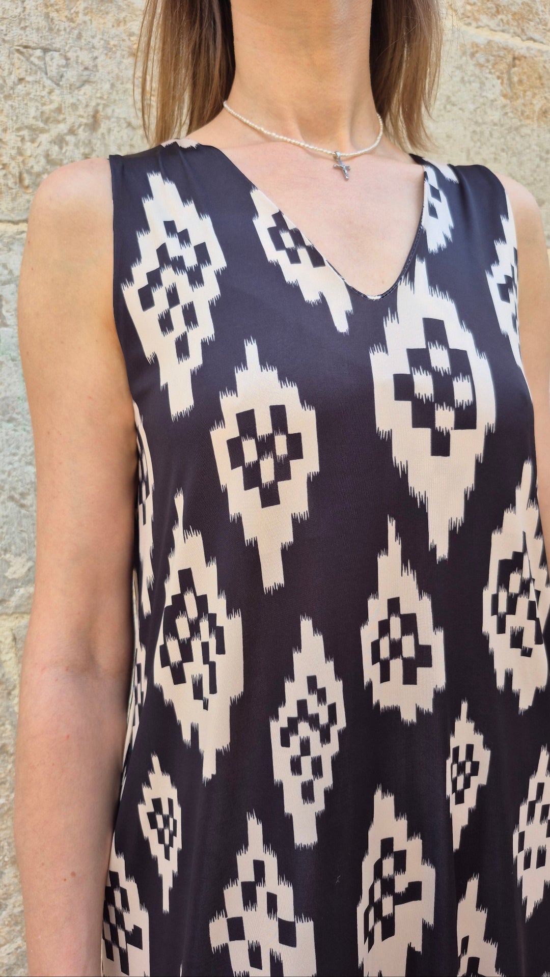 VESTIDO PUNTO SEDA GEOMETRICO (NEGRO)