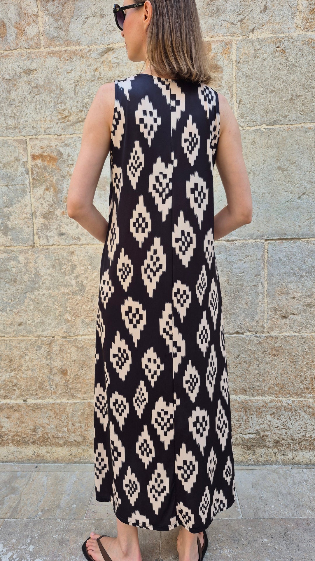 VESTIDO PUNTO SEDA GEOMETRICO (NEGRO)