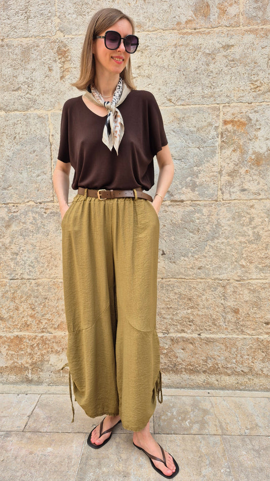 PANTALON FRUNCE (VERDE OLIVA)