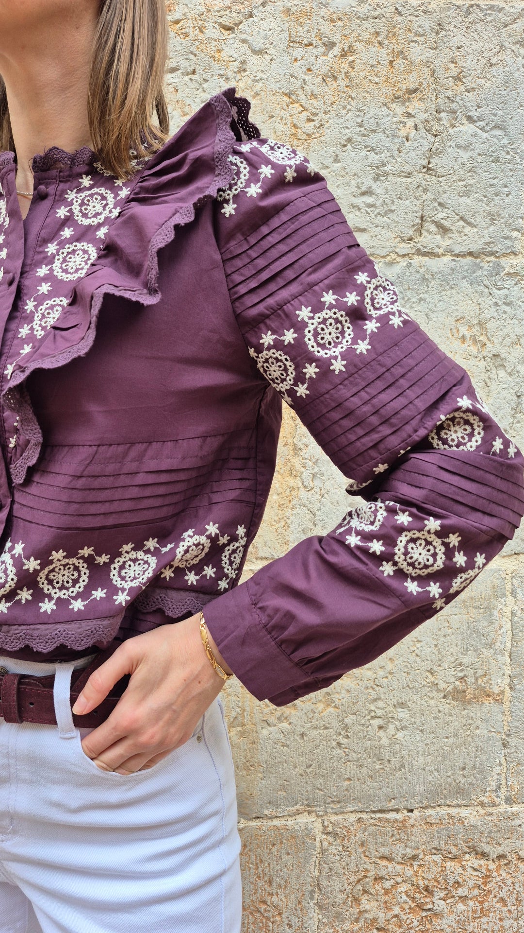 CAMISA VOLANTES TROQUELADA