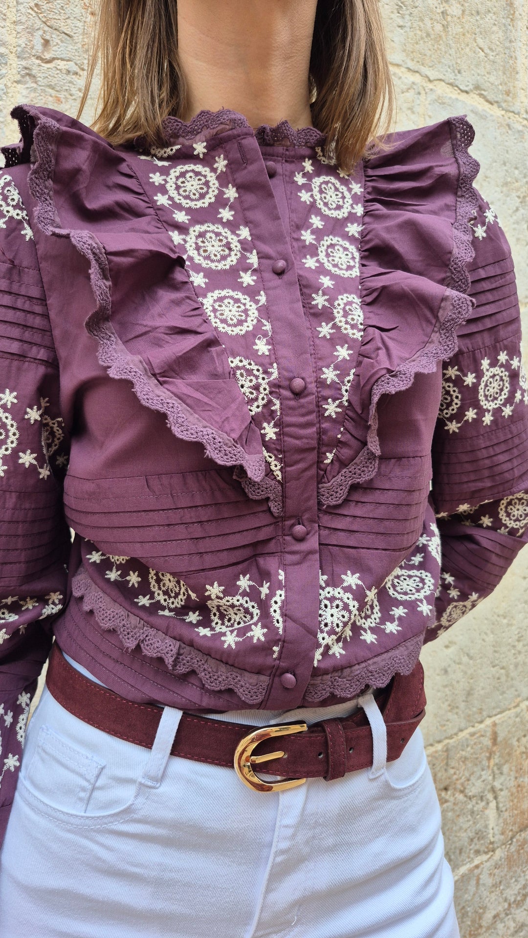 CAMISA VOLANTES TROQUELADA