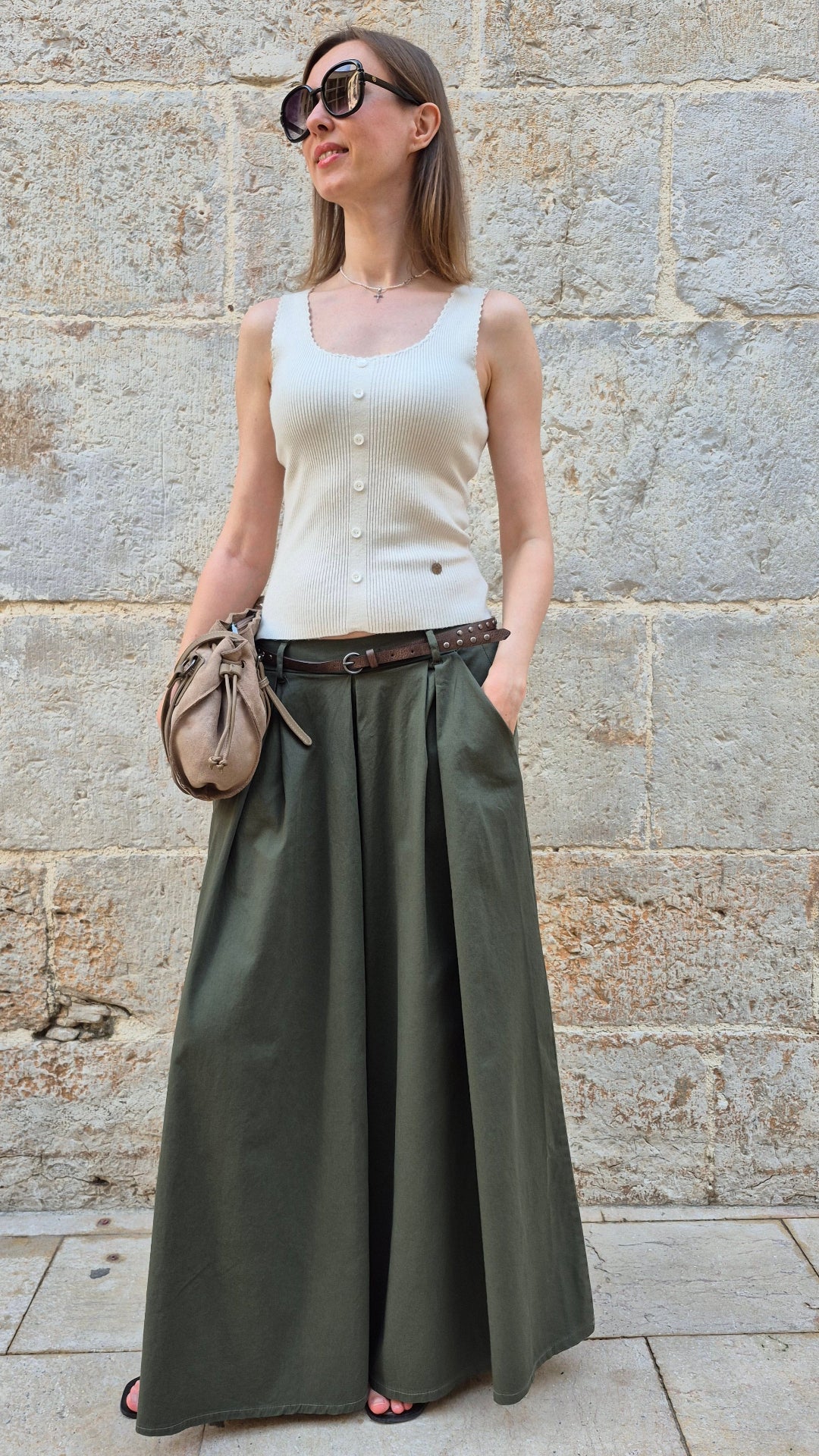 PANTALÓN ANCHO TACHAS (VERDE)
