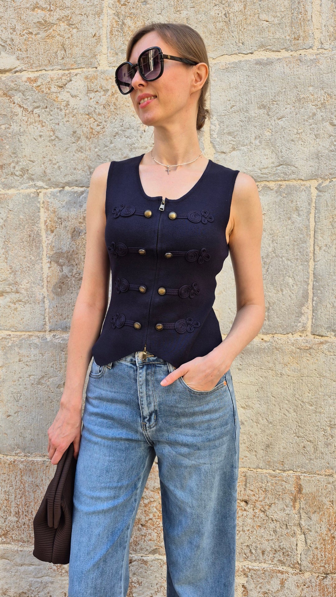 CHALECO PUNTO CUELLO REDONDO (AZUL)