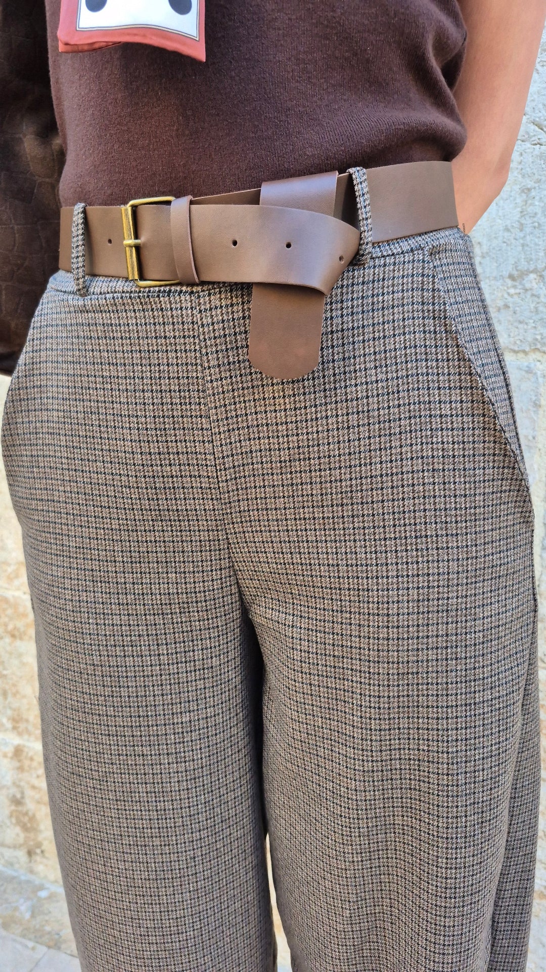 PANTALÓN CUADROS COMSET (CAMEL)