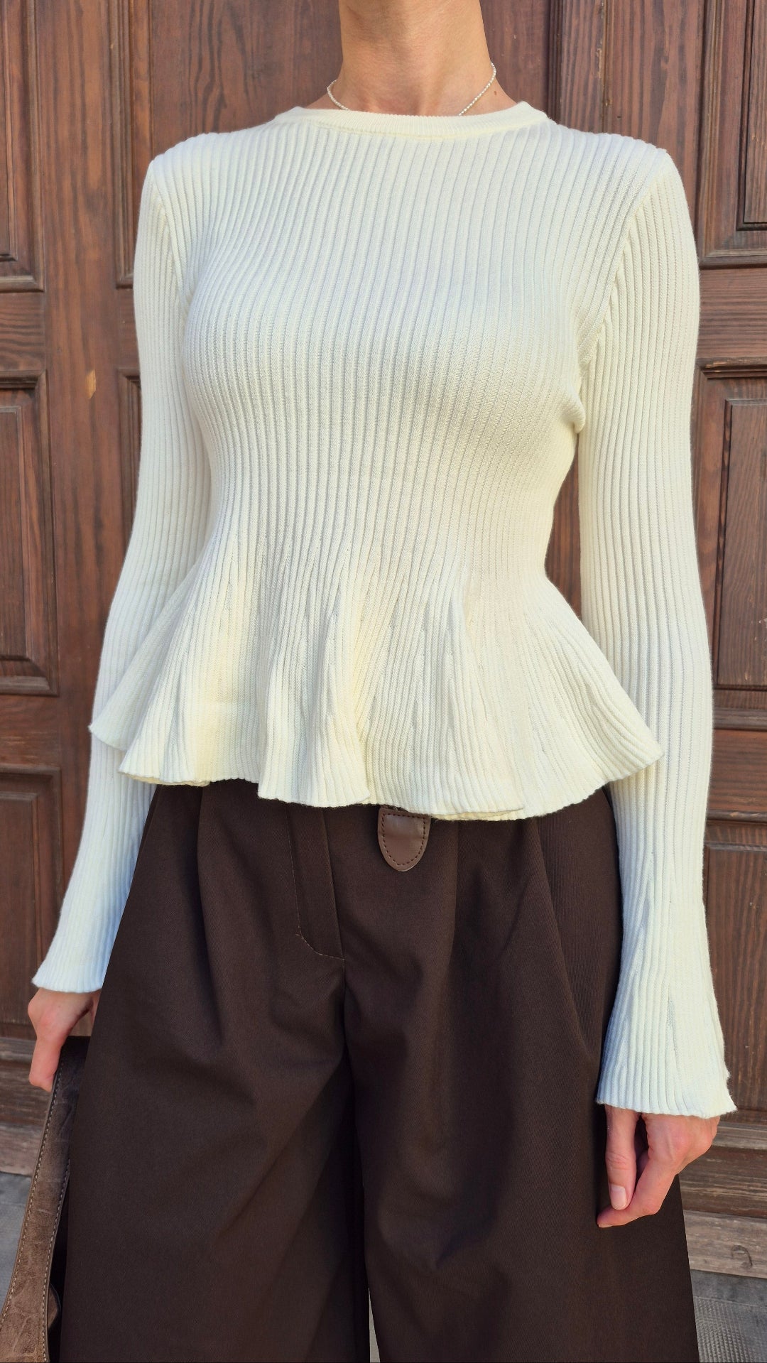 JERSEY CANALÉ PEPLUM (BEIGE)