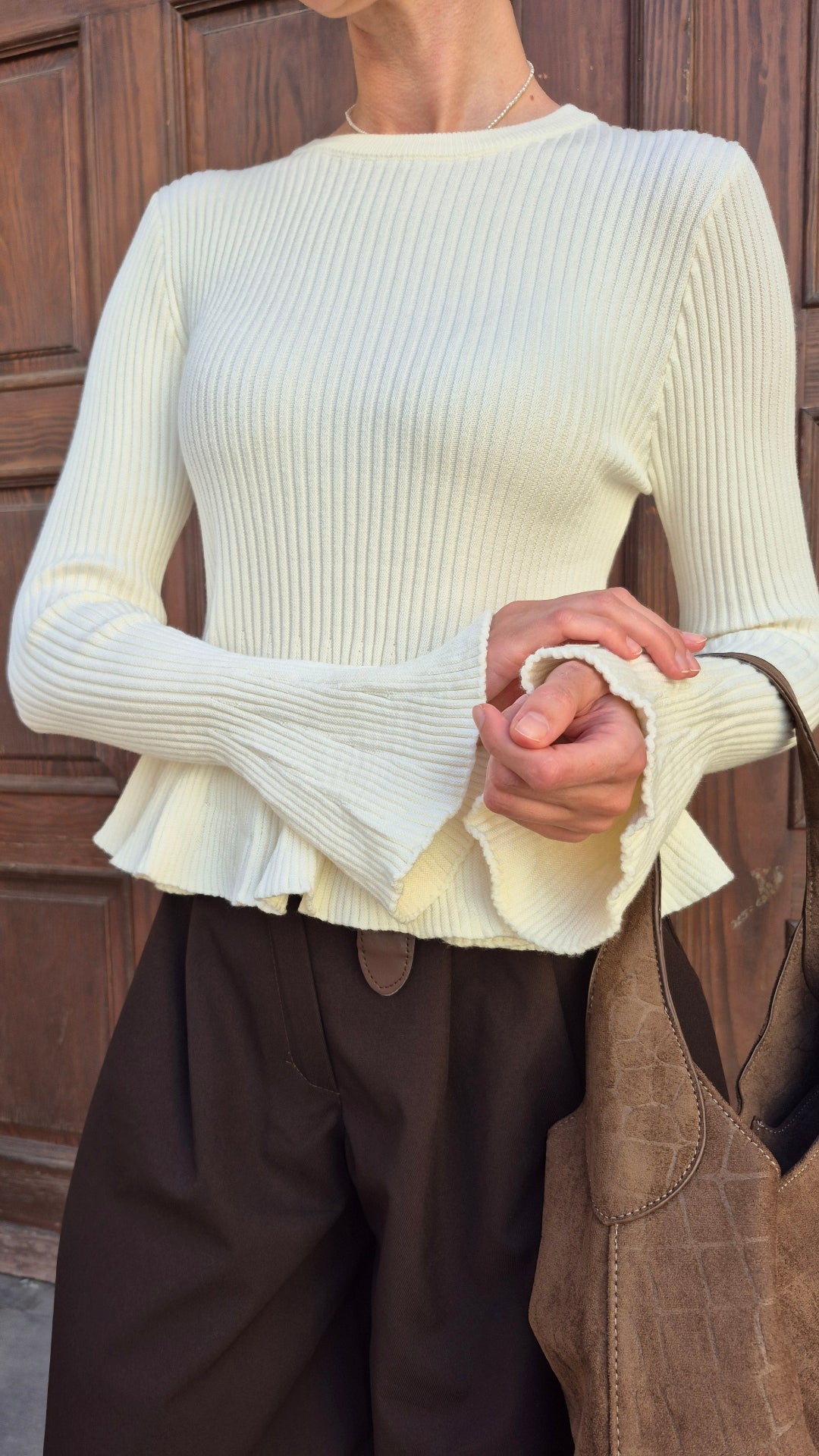 JERSEY CANALÉ PEPLUM (BEIGE)