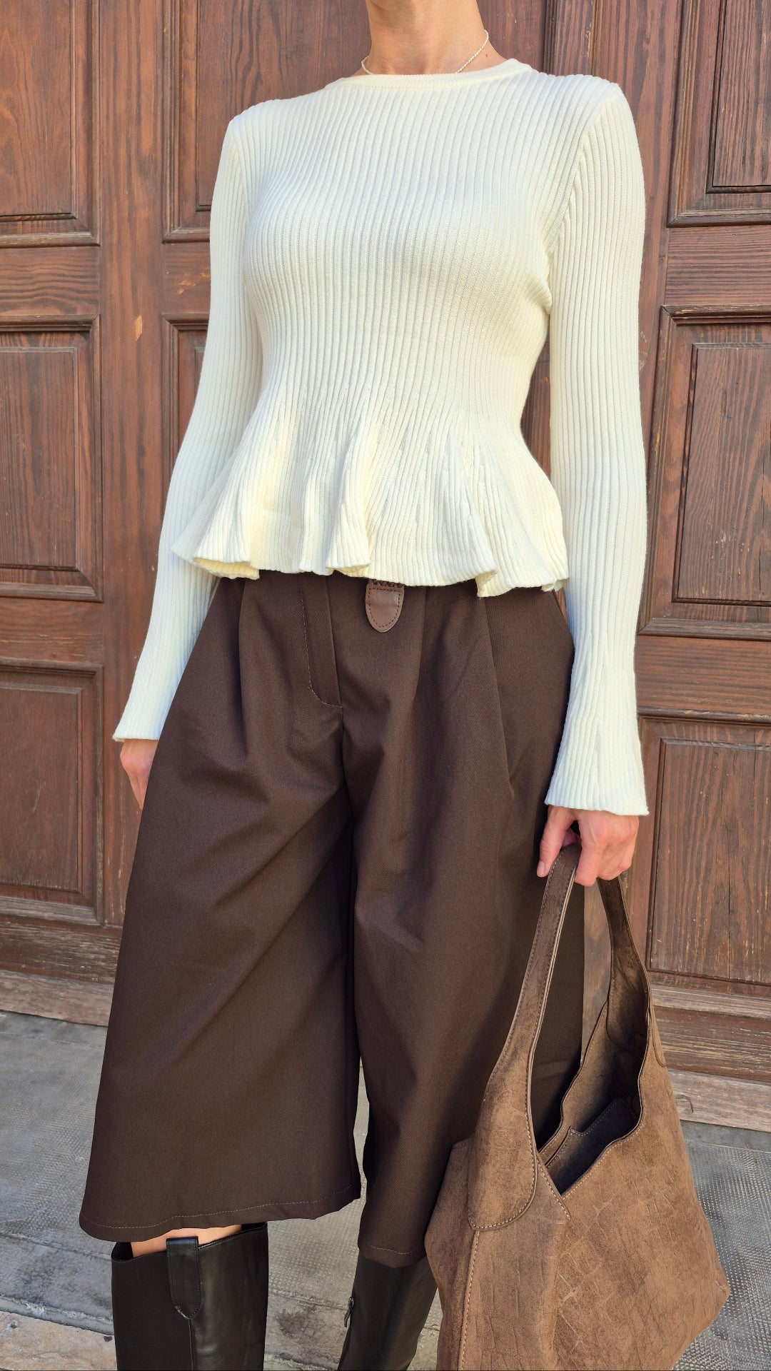 JERSEY CANALÉ PEPLUM (BEIGE)