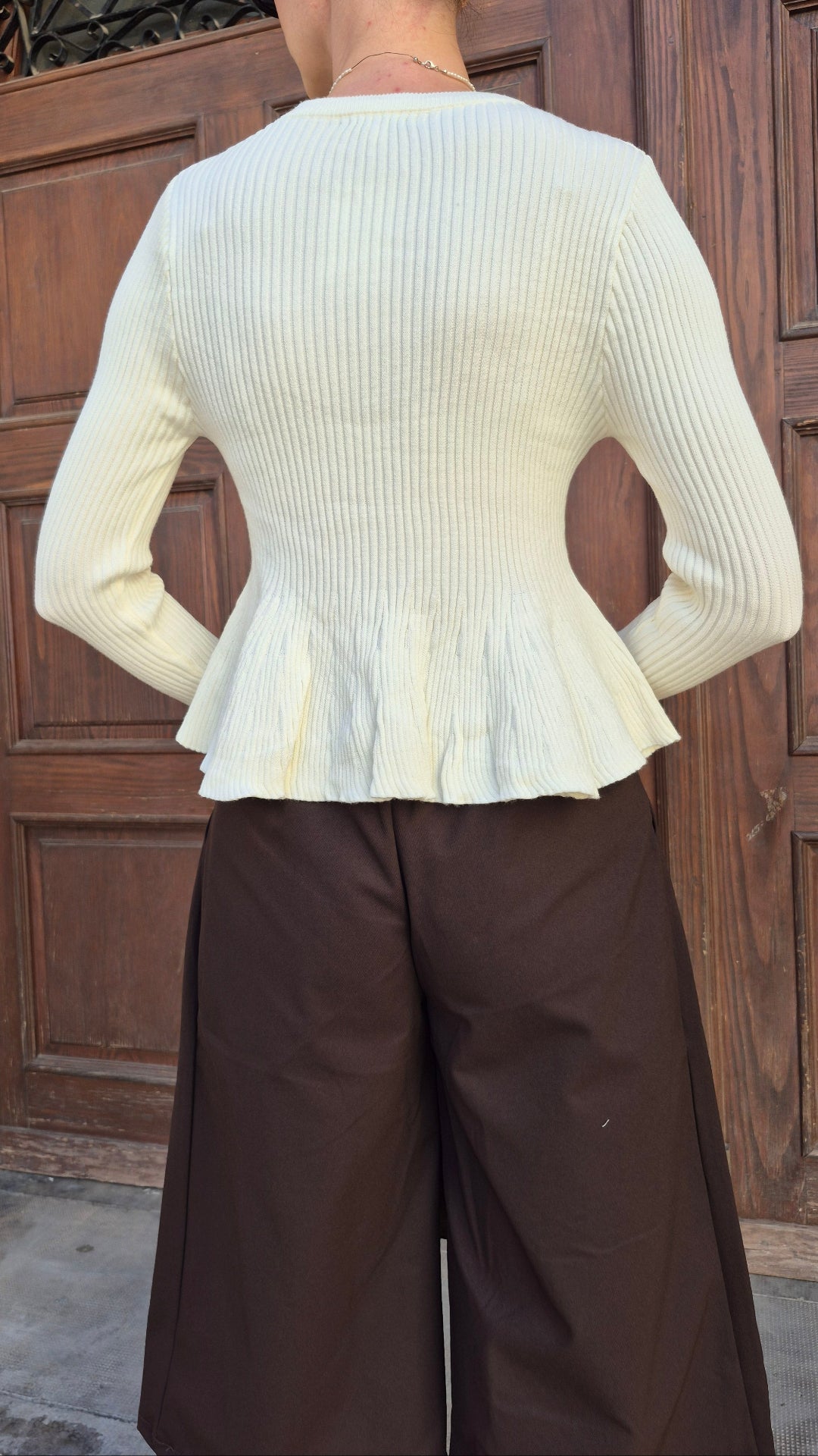 JERSEY CANALÉ PEPLUM (BEIGE)
